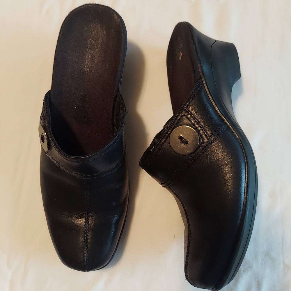 Clarks Leather Clogs With Buttons - image 1